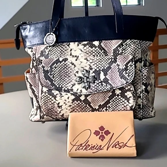 Patricia Nash Alviano 10th Anniversary Leather Tote Python/Snake w/Dustbag - Picture 1 of 11